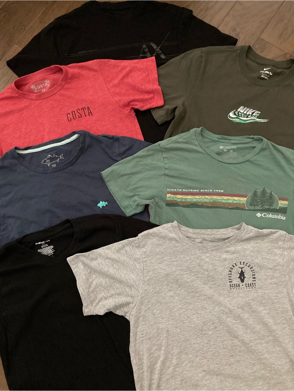 BUNDLE - 7 Teen Boys Shirts Short Sleeve Tees Nike Costa Columbia Armani Xchange